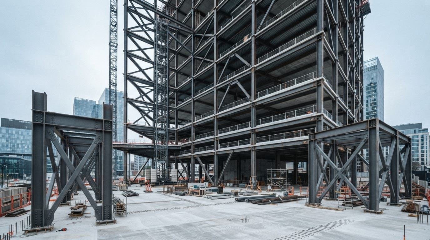 Commercial steel beam construction structure